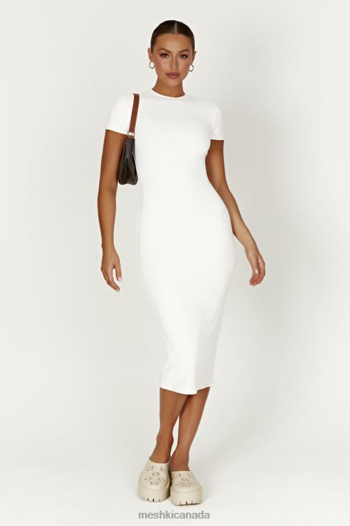 Meshki White Penny Recycled Nylon Short Sleeve Midi Dress Clothing JN88N371