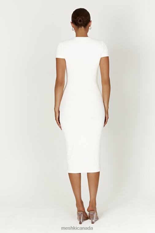 Meshki White Penny Recycled Nylon Short Sleeve Midi Dress Clothing JN88N371