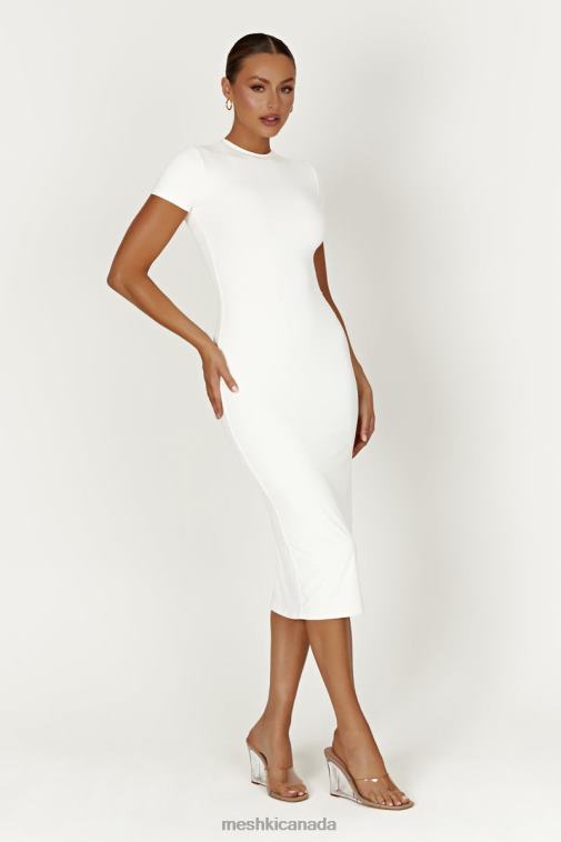 Meshki White Penny Recycled Nylon Short Sleeve Midi Dress Clothing JN88N371