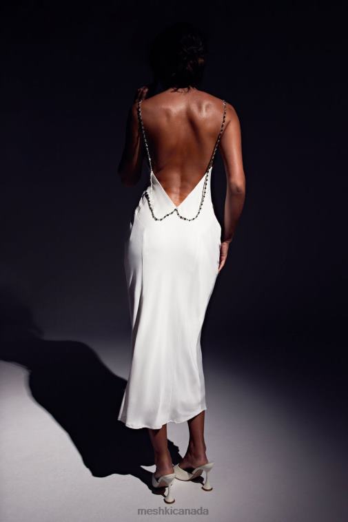 Meshki White Rasta Cowl Neck Diamante Strap Midi Dress Clothing JN88N534