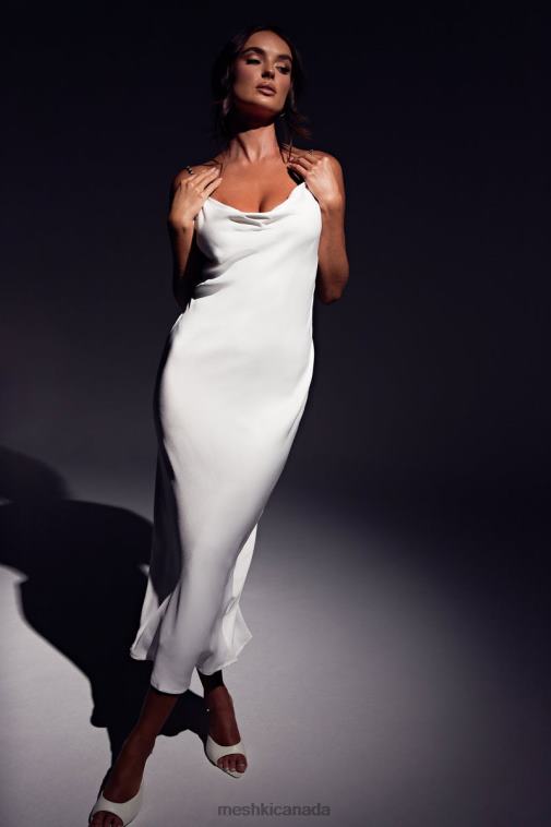 Meshki White Rasta Cowl Neck Diamante Strap Midi Dress Clothing JN88N534