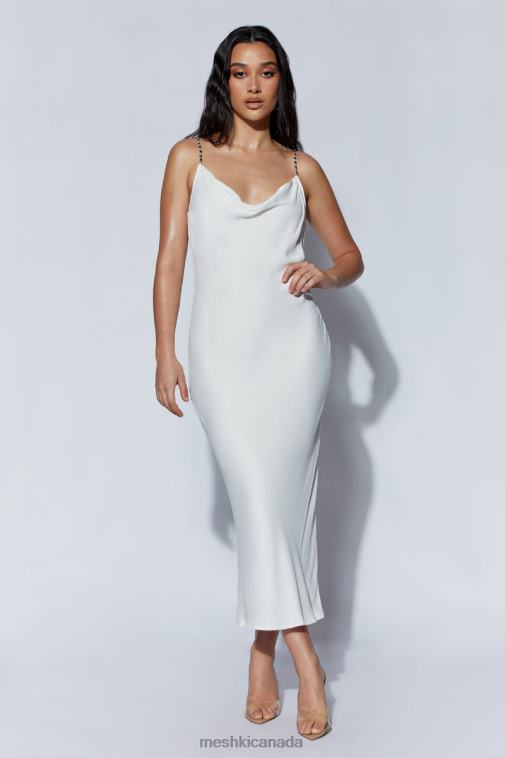 Meshki White Rasta Cowl Neck Diamante Strap Midi Dress Clothing JN88N534