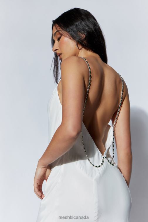 Meshki White Rasta Cowl Neck Diamante Strap Midi Dress Clothing JN88N534