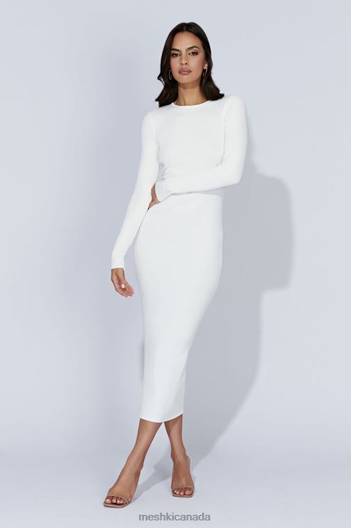 Meshki White Rowen Long Sleeve Midi Dress Clothing JN88N425
