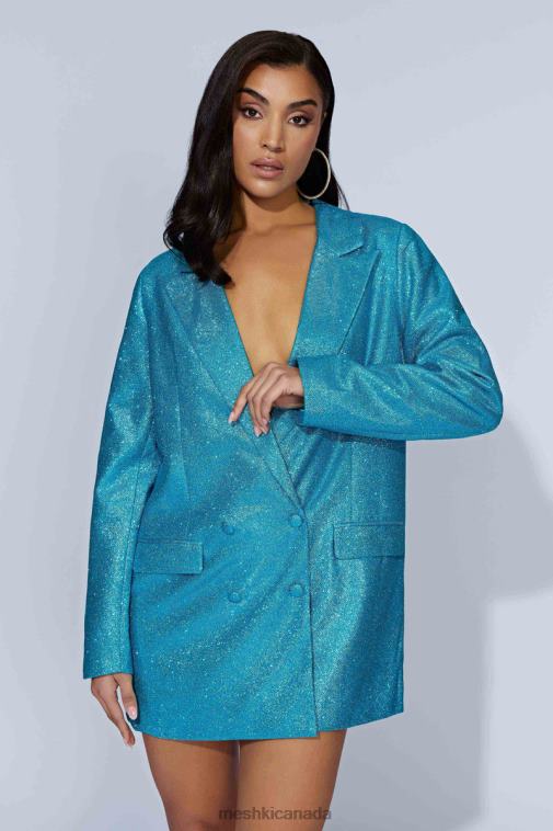 Meshki Aquamarine Becky Shimmer Oversized Blazer Dress Clothing JN88N747