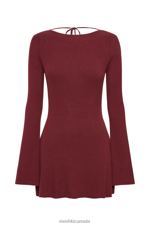 Meshki Berry Zahra Long Sleeve Open Back Mini Knit Dress Clothing JN88N82