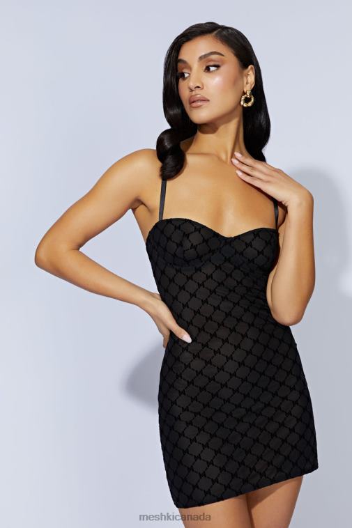Meshki Black Cherie Mesh Monogram Mini Dress Clothing JN88N703