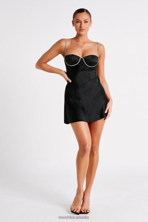 Meshki Black Elora Satin Cupped Mini Dress With Diamante Rope Clothing JN88N34