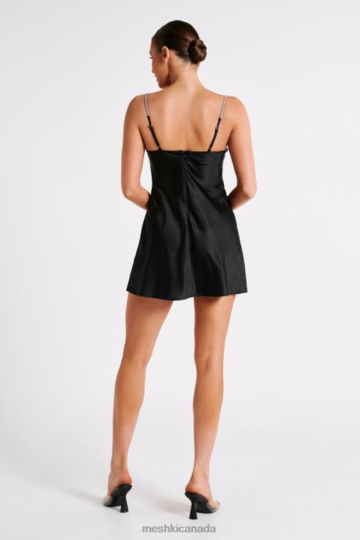 Meshki Black Elora Satin Cupped Mini Dress With Diamante Rope Clothing JN88N34