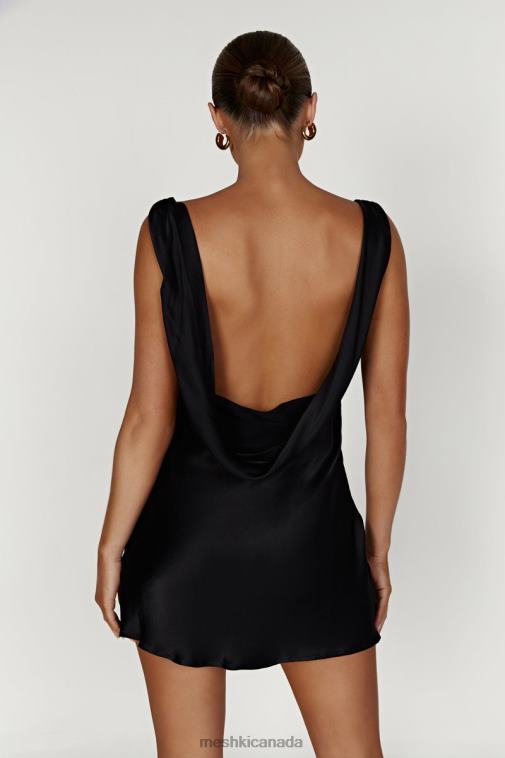 Meshki Black Nadia Satin Mini Dress With Cowl Back Clothing JN88N406