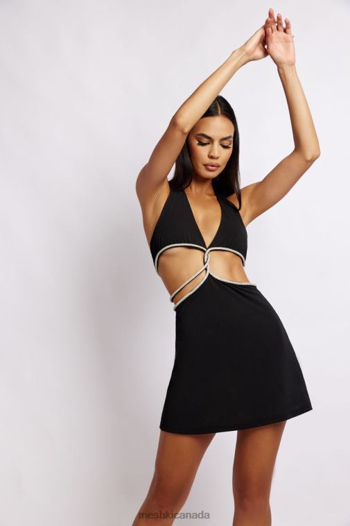 Meshki Black Nicha Halter Mini Dress With Cut Outs Clothing JN88N302
