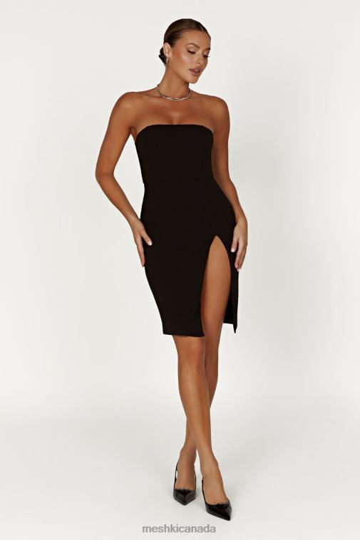 Meshki Black Rachel Crepe Bandeau Thigh Split Mini Dress Clothing JN88N613