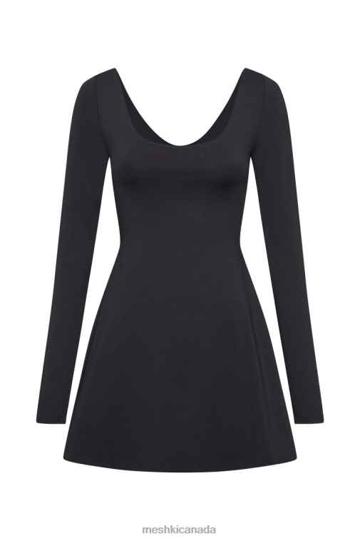 Meshki Black Renee Recycled Nylon Long Sleeve Mini Dress Clothing JN88N78