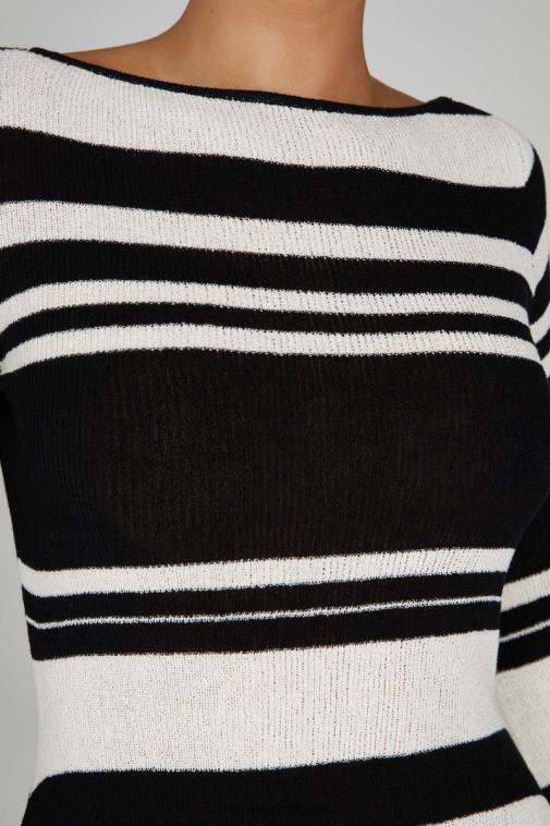 Meshki Black/White Zahra Long Sleeve Open Back Mini Knit Dress Clothing JN88N110