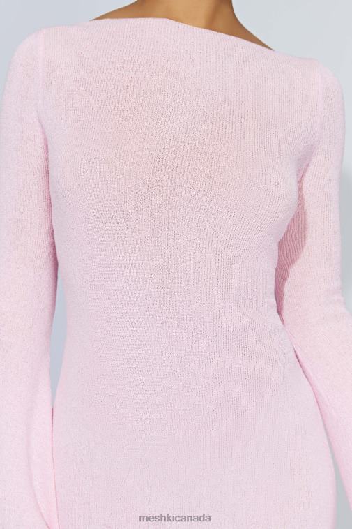 Meshki Blush Pink Zahra Long Sleeve Open Back Mini Knit Dress Clothing JN88N248
