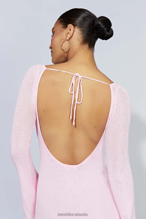 Meshki Blush Pink Zahra Long Sleeve Open Back Mini Knit Dress Clothing JN88N248