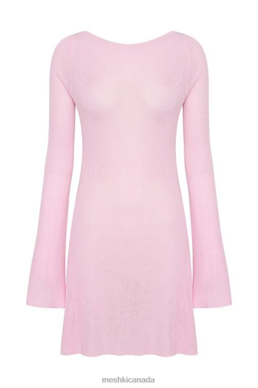Meshki Blush Pink Zahra Long Sleeve Open Back Mini Knit Dress Clothing JN88N248