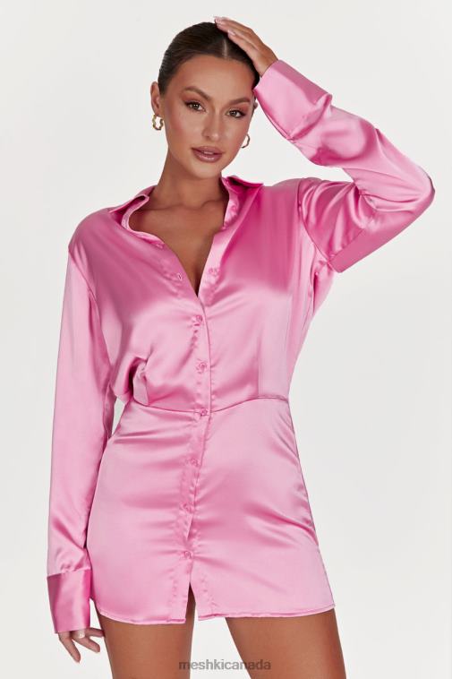Meshki Bubblegum Pink Brielle Satin Shirt Dress Clothing JN88N599
