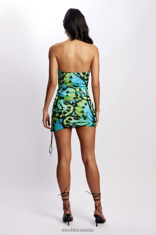 Meshki Butterfly Print Katia Strapless Ruched Side Mini Dress Clothing JN88N538