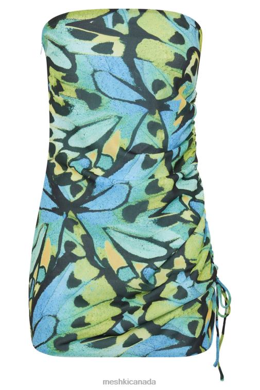 Meshki Butterfly Print Katia Strapless Ruched Side Mini Dress Clothing JN88N538