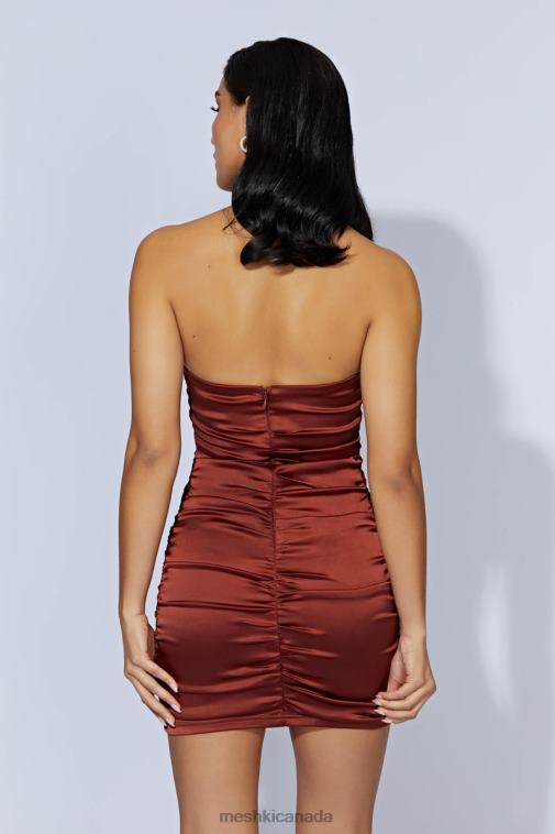 Meshki Cherry Chocolate Corinne Ruched Mini Dress Clothing JN88N611
