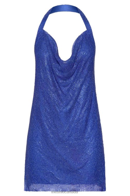 Meshki Cobalt Blue Meilani Low Back Diamante Mesh Mini Dress Clothing JN88N533