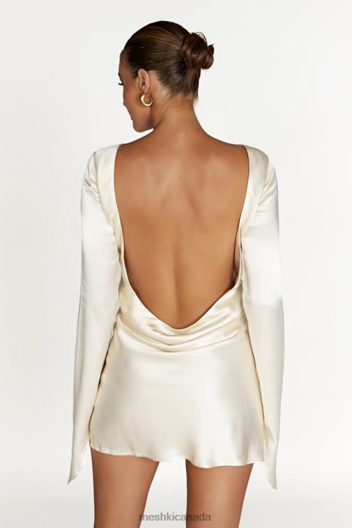 Meshki Ivory Davina Satin Long Sleeve Mini Dress Clothing JN88N183
