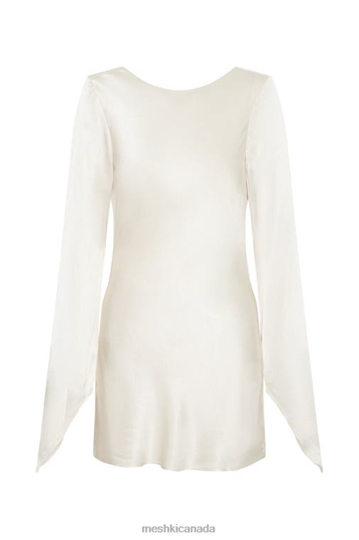 Meshki Ivory Davina Satin Long Sleeve Mini Dress Clothing JN88N183