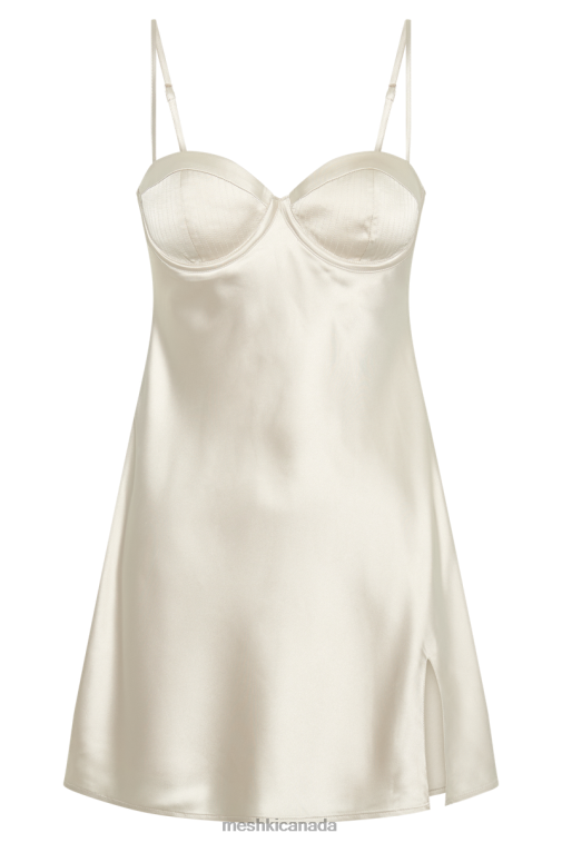 Meshki Ivory Zahli Top Stitch Satin Mini Dress Clothing JN88N273