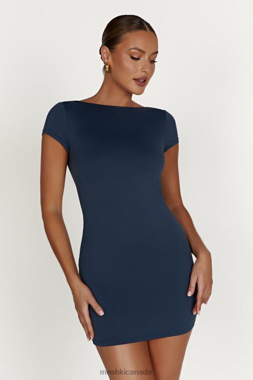 Meshki Midnight Navy Reyna Recycled Nylon Backless Mini Dress Clothing JN88N494