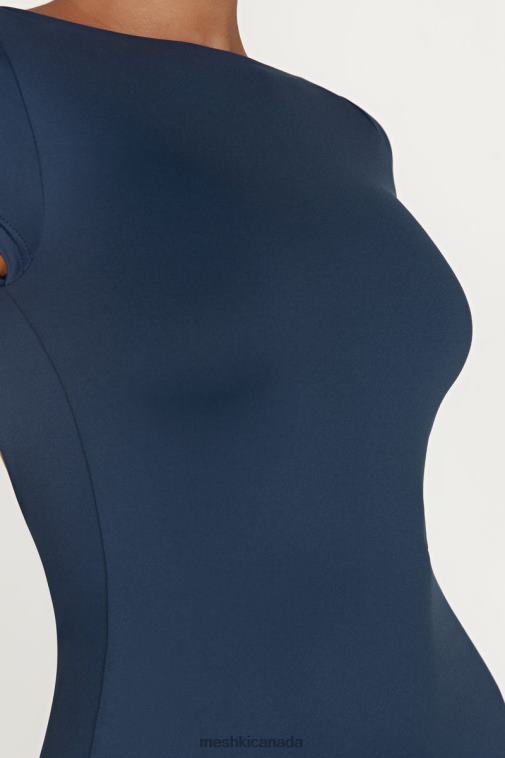 Meshki Midnight Navy Reyna Recycled Nylon Backless Mini Dress Clothing JN88N494