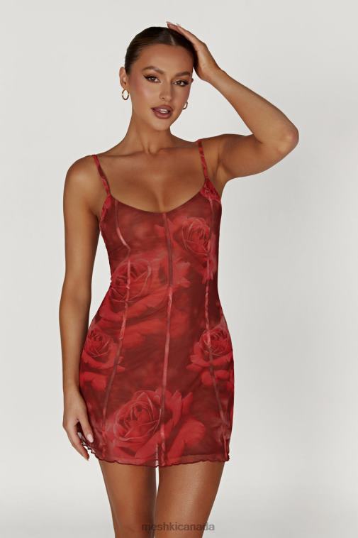 Meshki Oversized Rose Print Esther Mesh Panelled Mini Dress Clothing JN88N565