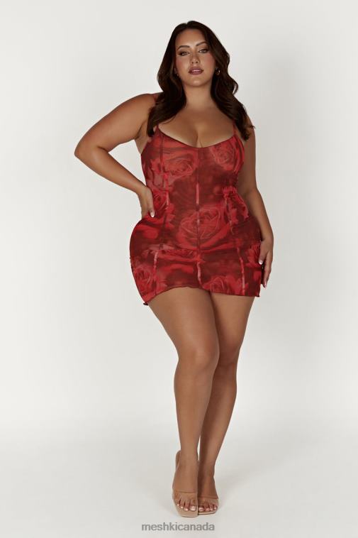 Meshki Oversized Rose Print Esther Mesh Panelled Mini Dress Clothing JN88N565