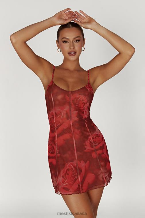 Meshki Oversized Rose Print Esther Mesh Panelled Mini Dress Clothing JN88N565