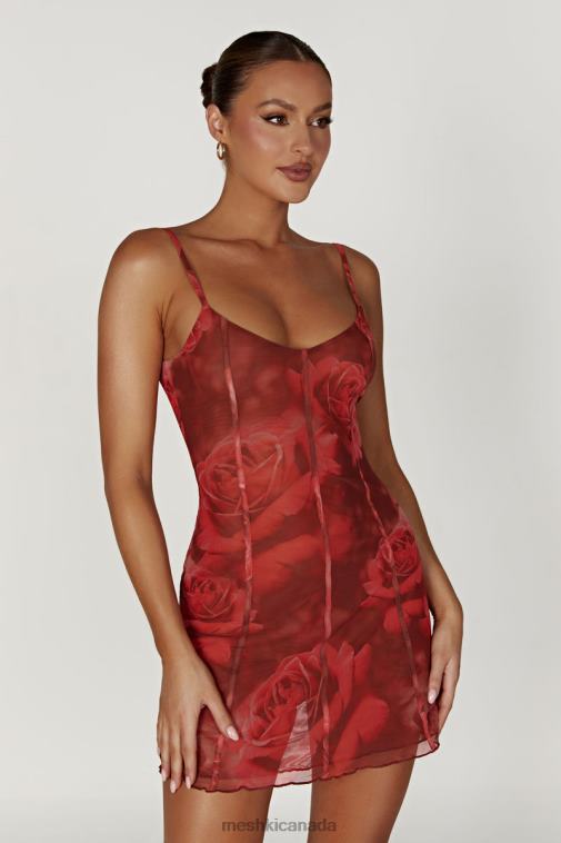 Meshki Oversized Rose Print Esther Mesh Panelled Mini Dress Clothing JN88N565