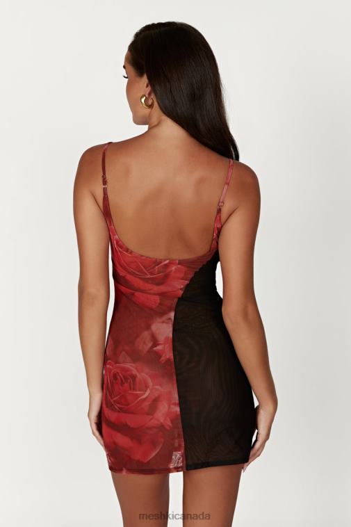 Meshki Oversized Rose Print Katarina Two Tone Mesh Mini Dress Clothing JN88N587