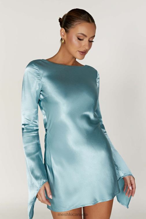 Meshki Powder Blue Davina Satin Long Sleeve Mini Dress Clothing JN88N347