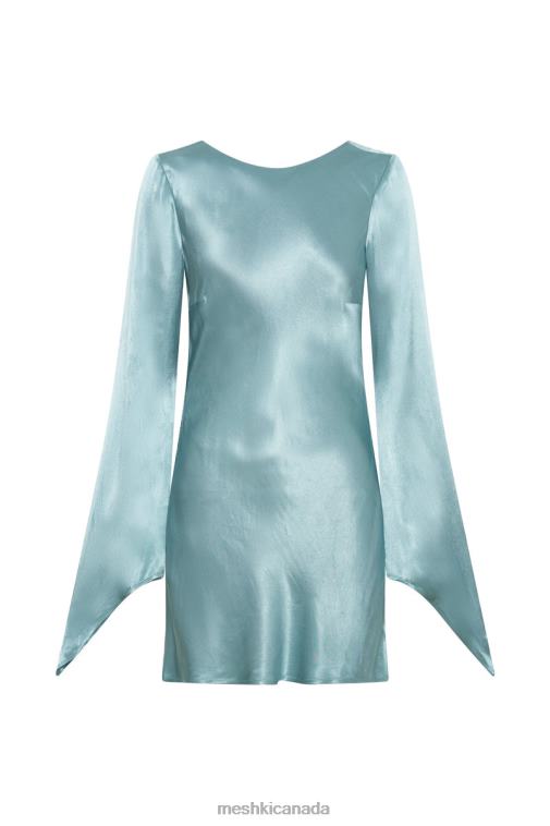 Meshki Powder Blue Davina Satin Long Sleeve Mini Dress Clothing JN88N347