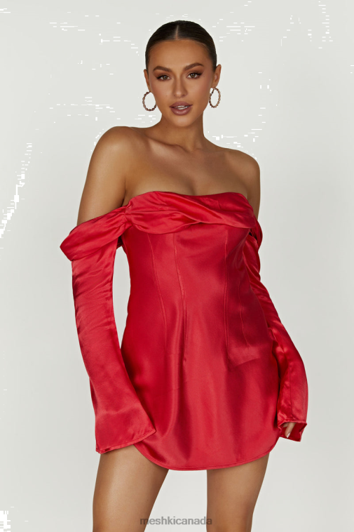 Meshki Red Giselle Off Shoulder Satin Mini Dress Clothing JN88N238