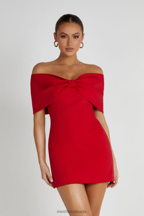 Meshki Red Gwyneth Off Shoulder Bow Mini Dress Clothing JN88N170