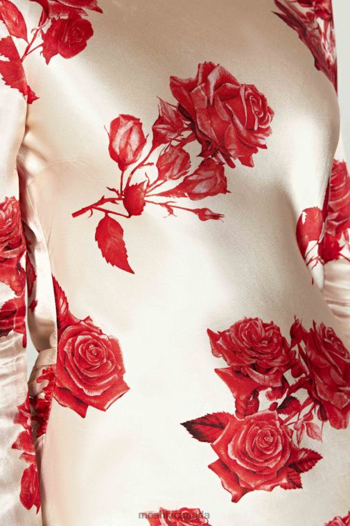 Meshki Rose Print Davina Satin Long Sleeve Mini Dress Clothing JN88N258