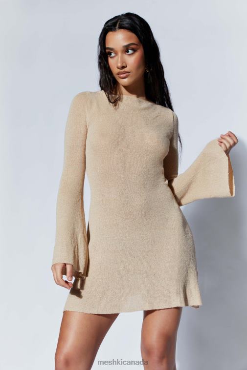 Meshki Wheat Zahra Long Sleeve Open Back Mini Knit Dress Clothing JN88N106
