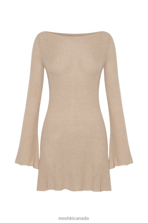 Meshki Wheat Zahra Long Sleeve Open Back Mini Knit Dress Clothing JN88N106