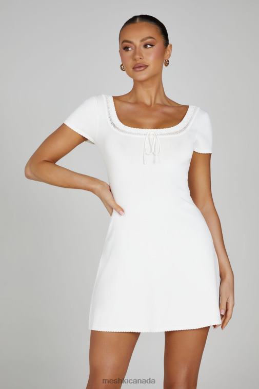 Meshki White Georgia Pointelle Knit Mini Dress Clothing JN88N81