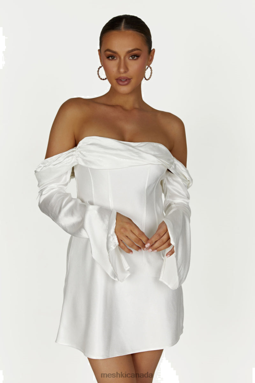Meshki White Giselle Off Shoulder Satin Mini Dress Clothing JN88N191