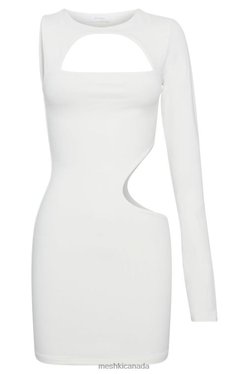 Meshki White Kat One Shoulder Glove Mini Dress With Cut Out Clothing JN88N684