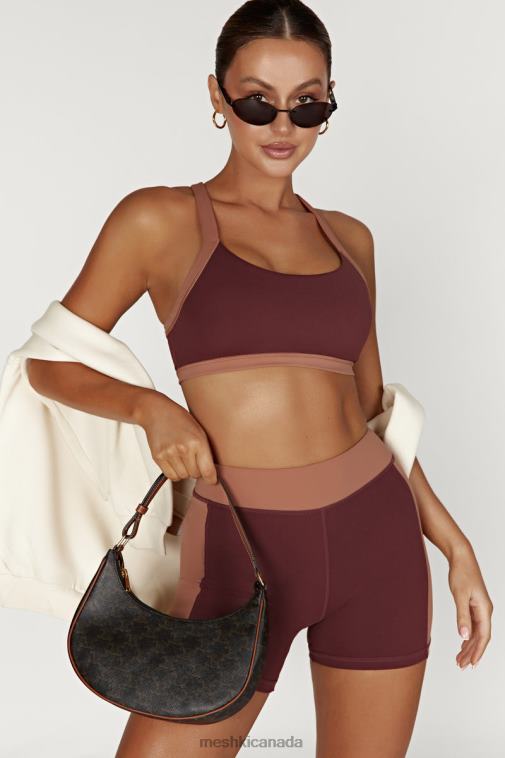 Meshki Mahogany/Tan Becca Two Tone Cropped Sports Bra Clothing JN88N1038