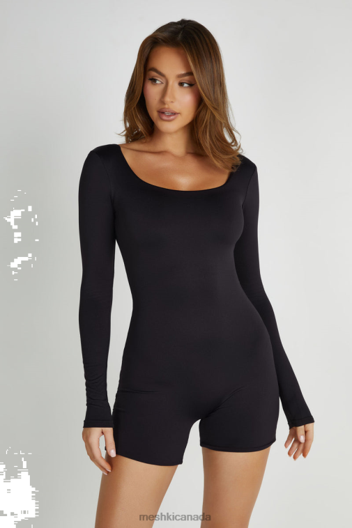 Meshki Black Oakley Recycled Nylon Long Sleeve Playsuit Clothing JN88N1372
