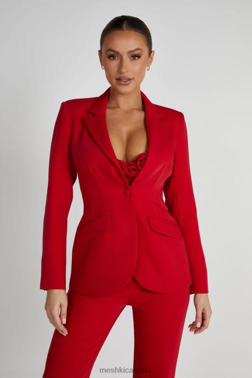 Meshki Red Helda Fitted Cinched Waist Blazer Clothing JN88N1620