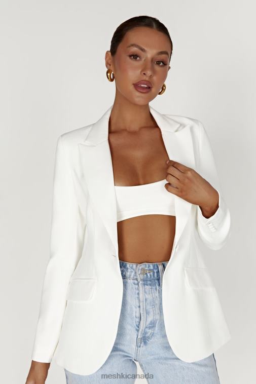 Meshki White Helda Fitted Cinched Waist Blazer Clothing JN88N1626